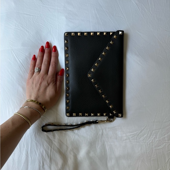 Grey Valentino Rockstud Calfskin Pouch - Picture 11 of 12